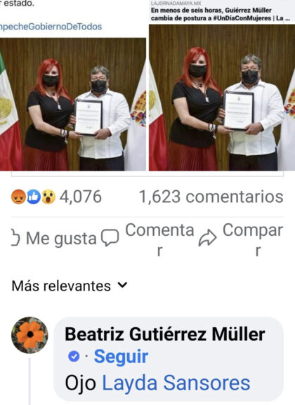 Lanza advertencia Beatriz Gutiérrez a Layda Sansores